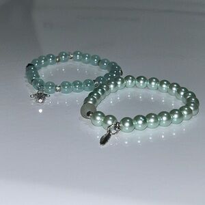 Chic Silver and Aqua Beaded Bracelet Duo